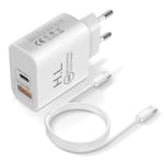 Chargeur secteur USB / USB-C 18W Power Delivery Q.C 3.0 Câble USB-C Blanc