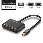 Noir Aluminium Case - adaptateur Mini DisplayPort vers HDMI VGA, Thunderbolt 2, câble DP pour MacBook Air 13 Surface Pro 4