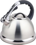 CookSpace (TM) Premium Stylish Stove Top Large 3.5 Litre Satin Stainless Steel Whistling Kettle with Soft Touch Handle and Push Button Spout