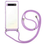 BESTCASESKIN Cell Phone Lanyard Case Compatible with Samsung Galaxy S10 Plus Cover Neckstrap Cord rope Shell Crossbody Transparent Bumper, Purple