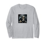 Skull With Headphones Rock Music Graphic Long Sleeve T-Shirt
