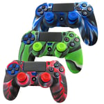 Pandaren® silicone skin for PS4/ SLIM/ PRO controller x 3 + thumb grip x 6 (camouflage red blue green)