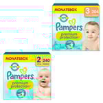Pampers Premium blöjset Protection , New Baby storlek 2 mini, 4-8 kg, månadsförpackning (1x 240 blöjor) och storlek 3 midi, 6-10 kg, månadsförpackning (1x 204 blöjor)