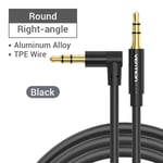 Vention Câble audio jack 3,5 mm 3,5 mâle vers mâle Câble audio 90 degrés à angle droit Câble auxiliaire pour casque de voiture MP3/4 Cordon auxiliaire 5 m, NOIR BAK-T- 3 m