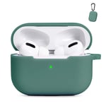 AKABEILA Airpods Pro Case Cover for AirPods Pro 2019 Liquid Silicone Shockproof Case Protective Soft Skin Cover [Front LED Visible] [Support Wireless Charging] with Carabiner, Green