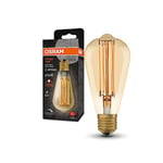 OSRAM Lampe LED Vintage 1906 avec teinte dorée, 5,8W, 470lm, forme Edison avec 64 mm de diamètre et socket E27, couleur de lumière blanche chaude, filament droit, dimmable de durée de vie