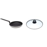 MasterClass MFRY24 KitchenCraft Professional Heavy Duty Non Stick Frying Pan, 24 cm, Black and Silver & KitchenCraft Glass Saucepan Lid 24 cm Saucepans and Frying Pans, 24 cm (9.5 Inch)