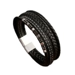 Flerlagers Retro Flätat Läderarmband för Män Svart
