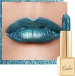 Oulac Halloween Green Metallic Glitter Lipstick, Shine High Impact Lipcolor, Lon