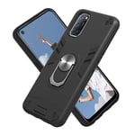 HAOTIAN Case for OPPO A52/A72, Hybrid Armor Defender Dual Laye Anti-Scratch Kickstand & Flexible Ring Grip, Military Grade Shockproof Thin Silicone Hard Phone Cover, Black