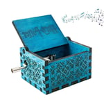 NO Wood Music Boxe,Vintage Hand Crank Music Box Antique Musical Box Wooden Engraved Hand Crank Music Boxes Gifts for Birthday,Christmas,Valentine's Day for Friends, Lovers, Family, Children（Blue）