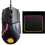 SteelSeries Rival 600 - Gaming Mouse - 12,000 CPI TrueMove3+ Dual Optical Sensor - 0.05 Lift-off Distance - Weight System & QcK Prism Cloth - Gaming Mouse Pad - 2 zones RGB lighting - Medium size