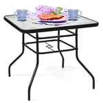 GOPLUS Table de Jardin Extérieur, Table à Manger de Jardin, Table Ronde avec Plateau en Verre Trempé et Trou de Parasol, Idéal pour Terrasse, Balcon, Bistro, Cour (Carré)