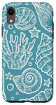 Coque pour iPhone XR Coquillages en spirale bleu et blanc - Corail et bulle de mer - Océan mignon