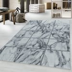 Naxos Contemporary Luxury Marble Like Squared Design Gold and Silver on White Rug (3816 Silver, 120x170 cm (4'5'6''))