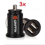 3x GRIFFIN Dual Car Charger Mini USB 12v Lighter Socket Adapter Plug Twin Usb