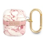 Guess AirPods Skal Marble Strap Collection - Rosa - TheMobileStore Airpods tillbehör