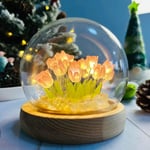 20 Blommor) Sammansatt Tulpanlampa Nattlampa med Glaskupa, Snygg Handgjord Konstgjord Blomma Bordlampa Sovrumsskrivbordets Dekoration