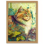 Siberian Cat in Nature Vibrant Colourful Modern Portrait Illustration Artwork Framed Wall Art Print A4