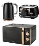TOWER Kitchen Appliance Retro Stylish Set - ROSE GOLD & BLACK Manual 20 Litre Microwave, ROSE GOLD & BLACK 1.7 Litre Jug Bottega Kettle & ROSE GOLD & BLACK Bottega 4 Slice Toaster