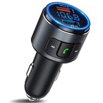 ANSTA émetteur FM Bluetooth amélioré V5.0, émetteur Radio de Voiture, Adaptateur Radio FM Bluetooth sans Fil de Voiture QC 3.0, Support de clé USB, Noir, Portable