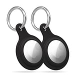 Protective Soft Silicone Case Compatible With Airtag Finder Keyring 2021, Cover Holder Flexible Anti-Scratch with Hook Round Shape (2 packs) Black