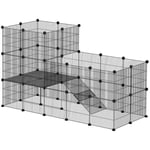 Smådjurshus Smådjursbur med 39 paneler Utomhushus med ramp DIY Mesh-inneslutning Metall Smådjur Öppningsbar Svart 140 x 70 x 105