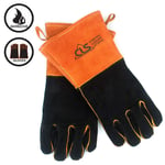 BBQ Gloves,Welding High Temperature Gloves, Stove Long Leather Welders Thermal Gauntlets for BBQ, Mig,Log Burner Woodburning, Fireplace
