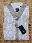 New Hugo BOSS mens white long sleeve slim casual smart suit striped shirt LARGE