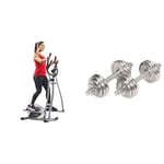 Sunny Health & Fitness Legacy Stepping Elliptical Machine, Total Body Cross Trainer with Ultra- Quiet Magnetic Belt Drive SF-E905 and Unisex's 15 KG Chrome Dumbbell Set
