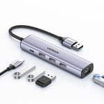 Ugreen Hub USB-A 3.0 till 3 x USB-A / Ethernet RJ45 / USB-C PD - Grå