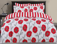 Divine Textiles Easy Care 3 Pcs Floral Duvet Cover Set (Red Flower, Super King)