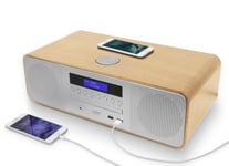 AUDIBLE FIDELITY Complete Hi-Fi DAB/DAB+ Stereo System CD Player With Speakers, Wireless Charging & USB Charging, Bluetooth, MP3 Playback, FM & Digital Radio with Remote Control (Oak)
