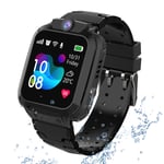 GPS Kids Smart Watch Waterproof Phone, Children's Student Watch GPS Tracking Locator Alarm Clock Voice Chat, SOS Anti-lost Compatible for Android and iOS, Child gifts for Boys and Girls, GPS Black
