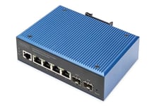 DIGITUS Switch réseau Industriel administrable 6 Ports Gigabit Ethernet - 4X RJ45 + 2X SFP-Uplink - 1 Port Console - L2 administrable - Montage sur Rail DIN - 10/100/1000Mbps