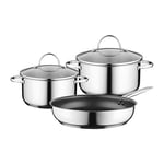 Bosch HEZ9SE030 Accessories for Hobs/Cookware Set / 2 Pots with Glass Lid / 1 Pan/Rustproof Stainless Steel/Suitable for Induction Cookers/Dishwasher Safe/Oven-Safe