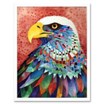Bald Eagle Bird With Multicoloured Feathers Folk Art Watercolour Painting Art Print Framed Poster Wall Decor 12x16 inch