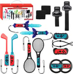 Switch Sports Accessories Bundle - 14 In 1 Family Accessories Bundle Pack For Nintendo Switch/Switch Oled With Tennis Rackets,Comfort Grips Golf Clubs,Swords,Steering Wheel,Wrist Bands And Leg Strap