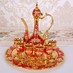 (Gold Red) Vintage Turkish Coffee Pot Set Cups With Bright Luster Tray
