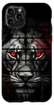 Coque pour iPhone 11 Pro Lion rétro noir blanc lumineux yeux rouges art zoo réaliste #2