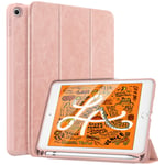 MoKo Case Fit New iPad Mini 5 2019 (5th Generation 7.9 inch) with Pencil Holder - Slim Lightweight Smart Shell Stand Cover Case with Auto Wake/Sleep for iPad Mini 2019 - Rose Gold
