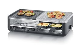 SEVERIN Raclette Gril 8 personnes, Pierre de Cuisson Naturelle, Plaque de cuisson céramique Anti-adhésive, Thermostat Réglable, Noir, RG 2366