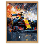 Grand Prix Race Car in Action on Track Circuit Art Print Framed Poster Wall Decor 12x16 inch