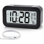 Xinuy - Réveil,petit réveil numérique,écran lcd 5,1 'avec chargeur usb, snooze, minutes, calendrier de date,affichage de l'alarme de température,Noir