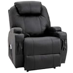 HOMCOM Fauteuil de Massage Inclinable, Chaise de Relaxation avec Dossier et Repose-Pied électrique réglables revêtement synthétique pour Salon, Chambre, Cinéma Maison Noir