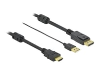 Delock - Kabel För Video / Ljud - Hdmi, Usb (Endast Ström) Hane Till Displayport Hane - 10 M - Trippelskärmad - Svart - Stöd För 4K