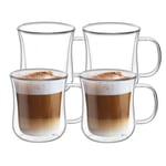 ComSaf 250ML Double Walled Glass Coffee Cups Set of 4, Heat Resistant Borosilicate Glasses Mugs with Handle, Insulated Thermo Tumbler for Tea Cappuccino Latte Hot/Cold Drinks