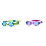 Zoggs Little Twist Kids Swimming goggles, UV Protection Swim Goggles, Blue/Green & Phantom 2.0 Childrens Swimming Goggles, Split Yoke Swimming Goggle Strap, Blue/Purple/Blue