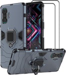 Coque De Protection Pour Xiaomi Redmi K40 Gaming, Béquille Avec Protecteur D'écran En Verre Trempé Lot De 2], Hybride Heavy Duty Armor Double Couche Anti-Rayures, Bleu
