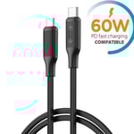 Snabbladdning 60W USB-C till USB-C PD kabel Samsung, iPhone15/16 Svart